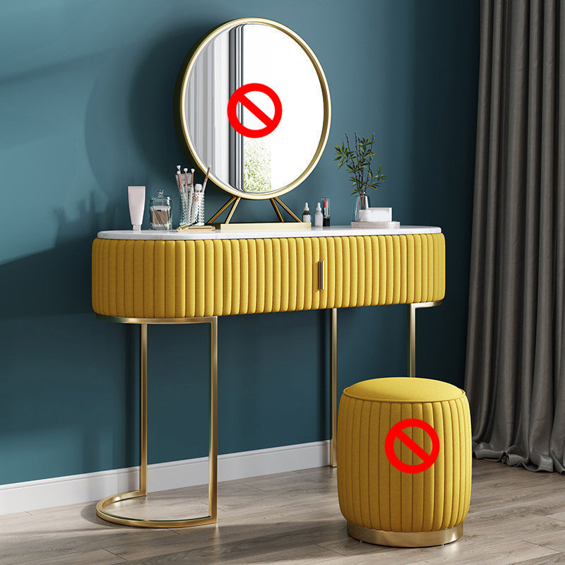 Glam Marble Top Vanity Table 30.15" H Makeup Dressing Table Set Makeup Vanity Yellow Clearhalo 'Bedroom Furniture' 'furn' 'furn_makeup_vanities' 'Furniture' 'Makeup Vanities' 'makeup_vanities' 5810417
