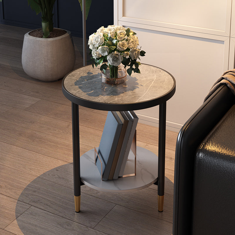 3 benen leisteen bijzettafel rondom minimalistische dubbele laag eindtafel