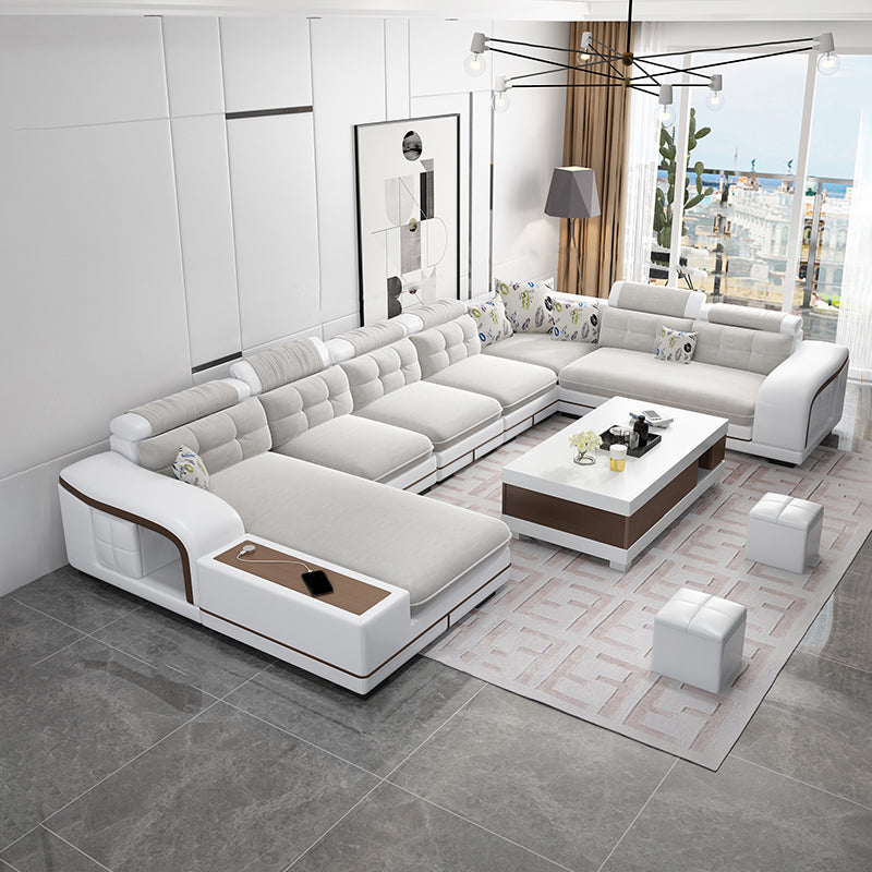 Velvet and Faux Leather Sloped Arms Modular Sectionals Sofa for Living Room 146"L x 94.5"W x 33.5"H Clearhalo 'furn' 'furn_sectionals' 'Furniture' 'Living Room Furniture' 'Sectionals' 5810822