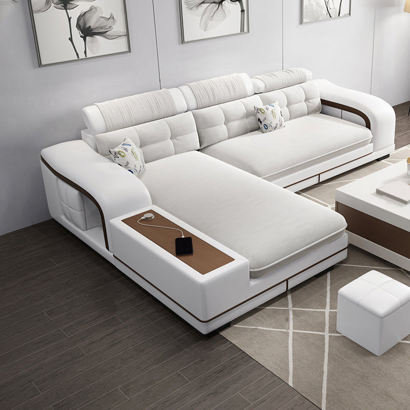 Velvet and Faux Leather Sloped Arms Modular Sectionals Sofa for Living Room 106"L x 71"W x 33.5"H Clearhalo 'furn' 'furn_sectionals' 'Furniture' 'Living Room Furniture' 'Sectionals' 5810824