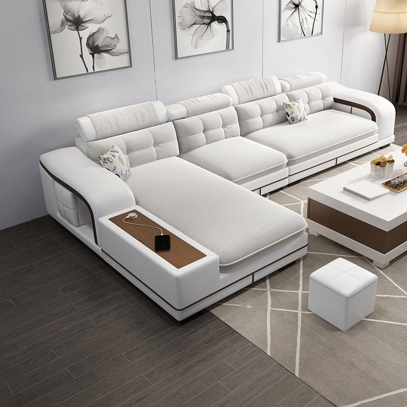 Velvet and Faux Leather Sloped Arms Modular Sectionals Sofa for Living Room 134"L x 71"W x 33.5"H Clearhalo 'furn' 'furn_sectionals' 'Furniture' 'Living Room Furniture' 'Sectionals' 5810825