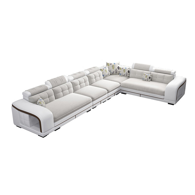 Velvet and Faux Leather Sloped Arms Modular Sectionals Sofa for Living Room Clearhalo 'furn' 'furn_sectionals' 'Furniture' 'Living Room Furniture' 'Sectionals' 5810831