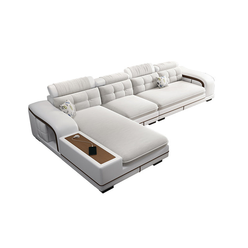Velvet and Faux Leather Sloped Arms Modular Sectionals Sofa for Living Room Clearhalo 'furn' 'furn_sectionals' 'Furniture' 'Living Room Furniture' 'Sectionals' 5810832