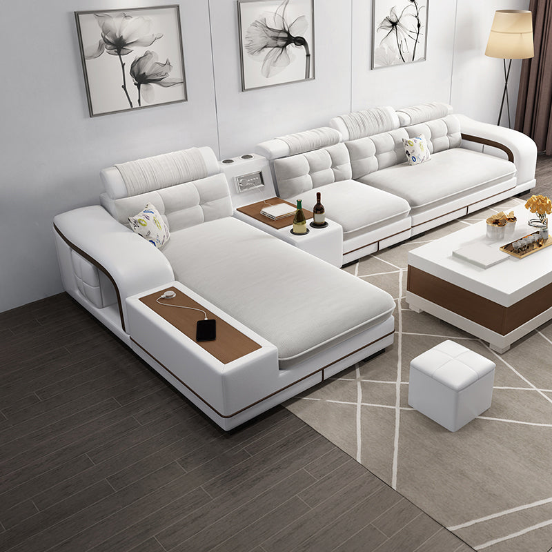 Velvet and Faux Leather Sloped Arms Modular Sectionals Sofa for Living Room 150"L x 71"W x 33.5"H Clearhalo 'furn' 'furn_sectionals' 'Furniture' 'Living Room Furniture' 'Sectionals' 5810833