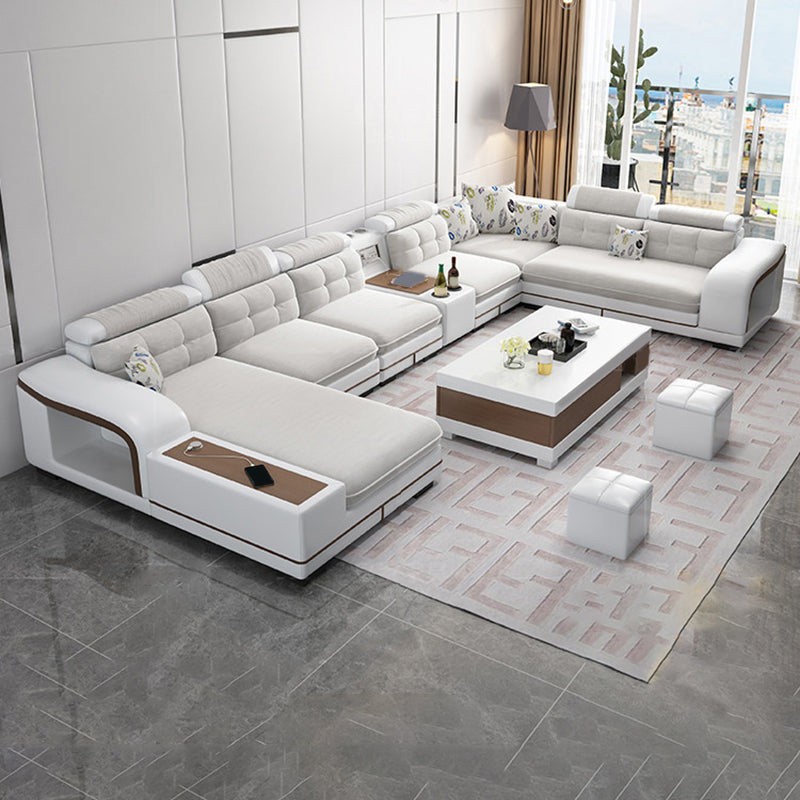 Velvet and Faux Leather Sloped Arms Modular Sectionals Sofa for Living Room Clearhalo 'furn' 'furn_sectionals' 'Furniture' 'Living Room Furniture' 'Sectionals' 5810835