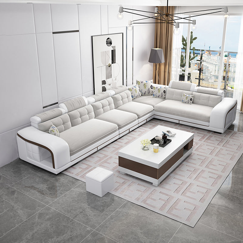 Velvet and Faux Leather Sloped Arms Modular Sectionals Sofa for Living Room 142"L x 94.5"W x 33.5"H Clearhalo 'furn' 'furn_sectionals' 'Furniture' 'Living Room Furniture' 'Sectionals' 5810836