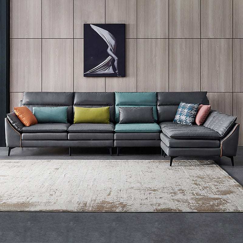 Dark Gray Pillowed Back Cushions Contemporary Stain-Resistant Sofa Clearhalo 'furn' 'furn_sectionals' 'Furniture' 'Living Room Furniture' 'Sectionals' 5810844