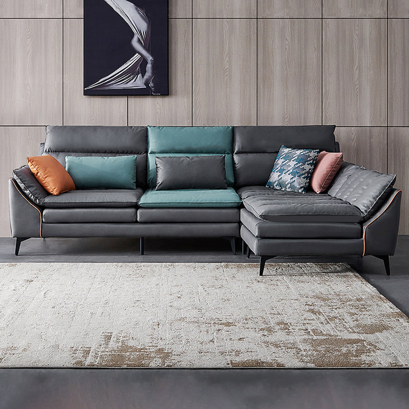 Dark Gray Pillowed Back Cushions Contemporary Stain-Resistant Sofa Clearhalo 'furn' 'furn_sectionals' 'Furniture' 'Living Room Furniture' 'Sectionals' 5810845