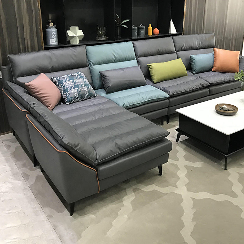 Dark Gray Pillowed Back Cushions Contemporary Stain-Resistant Sofa Clearhalo 'furn' 'furn_sectionals' 'Furniture' 'Living Room Furniture' 'Sectionals' 5810847