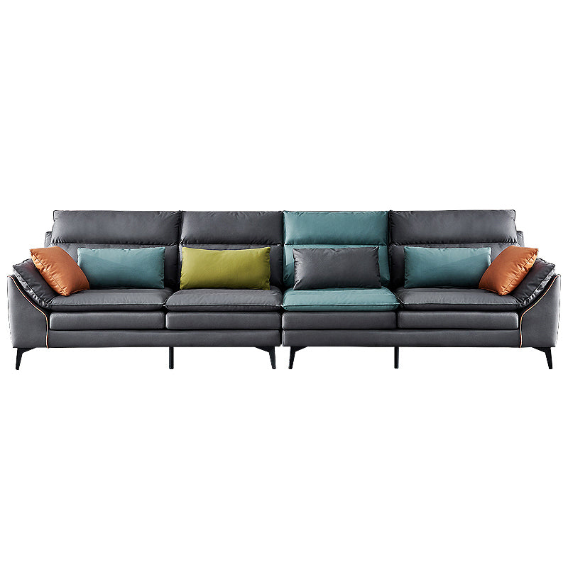 Dark Gray Pillowed Back Cushions Contemporary Stain-Resistant Sofa 142"L x 37"W x 31"H Clearhalo 'furn' 'furn_sectionals' 'Furniture' 'Living Room Furniture' 'Sectionals' 5810848