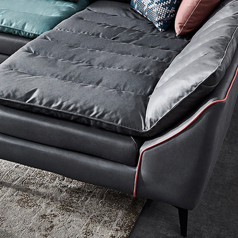 Dark Gray Pillowed Back Cushions Contemporary Stain-Resistant Sofa Clearhalo 'furn' 'furn_sectionals' 'Furniture' 'Living Room Furniture' 'Sectionals' 5810850