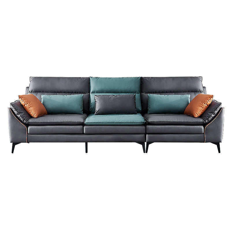 Dark Gray Pillowed Back Cushions Contemporary Stain-Resistant Sofa 112"L x 37"W x 31"H Clearhalo 'furn' 'furn_sectionals' 'Furniture' 'Living Room Furniture' 'Sectionals' 5810851