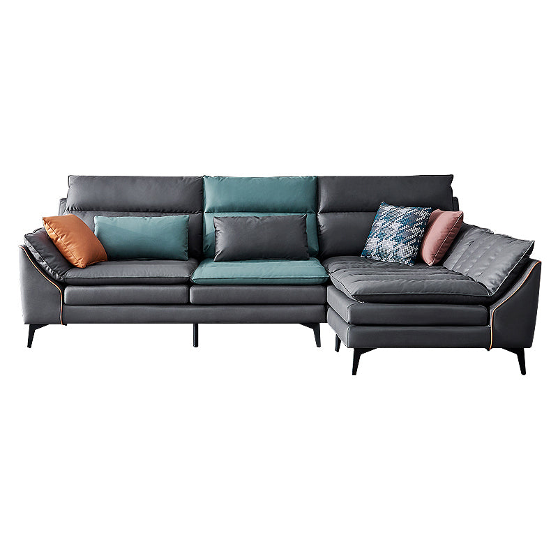 Dark Gray Pillowed Back Cushions Contemporary Stain-Resistant Sofa 112"L x 69"W x 31"H Clearhalo 'furn' 'furn_sectionals' 'Furniture' 'Living Room Furniture' 'Sectionals' 5810853