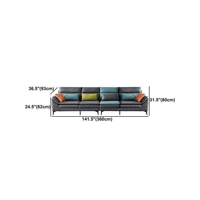 Dark Gray Pillowed Back Cushions Contemporary Stain-Resistant Sofa Clearhalo 'furn' 'furn_sectionals' 'Furniture' 'Living Room Furniture' 'Sectionals' 5810854