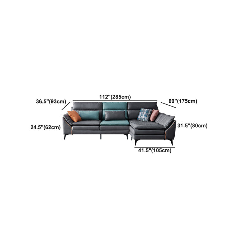 Dark Gray Pillowed Back Cushions Contemporary Stain-Resistant Sofa Clearhalo 'furn' 'furn_sectionals' 'Furniture' 'Living Room Furniture' 'Sectionals' 5810857