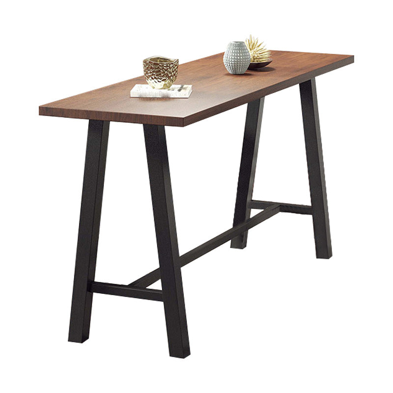 Industrial Black Metal Frame Bistro Table Brown Pine Wood Top Bar Table Without Chairs Clearhalo 'Bar Furniture' 'Bar Tables' 'bar_tables' 'furn' 'furn_bar_tables' 'Furniture' 'Kitchen & Dining Furniture' 5811033