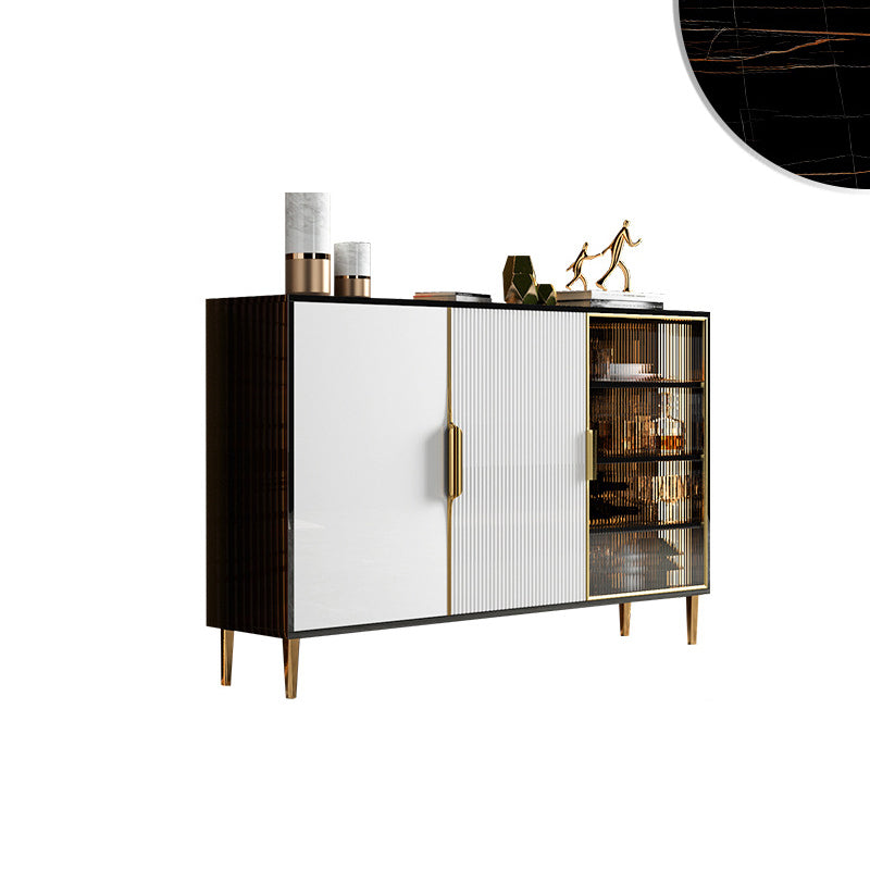 Glass Door Wood Sideboard Glam Server Cabinet with Storage for Kitchen Black White Clearhalo 'buffet_sideboard' 'Buffets & Sideboards' 'furn' 'furn_buffet_sideboard' 'Furniture' 'Kitchen & Dining Furniture' 5811567