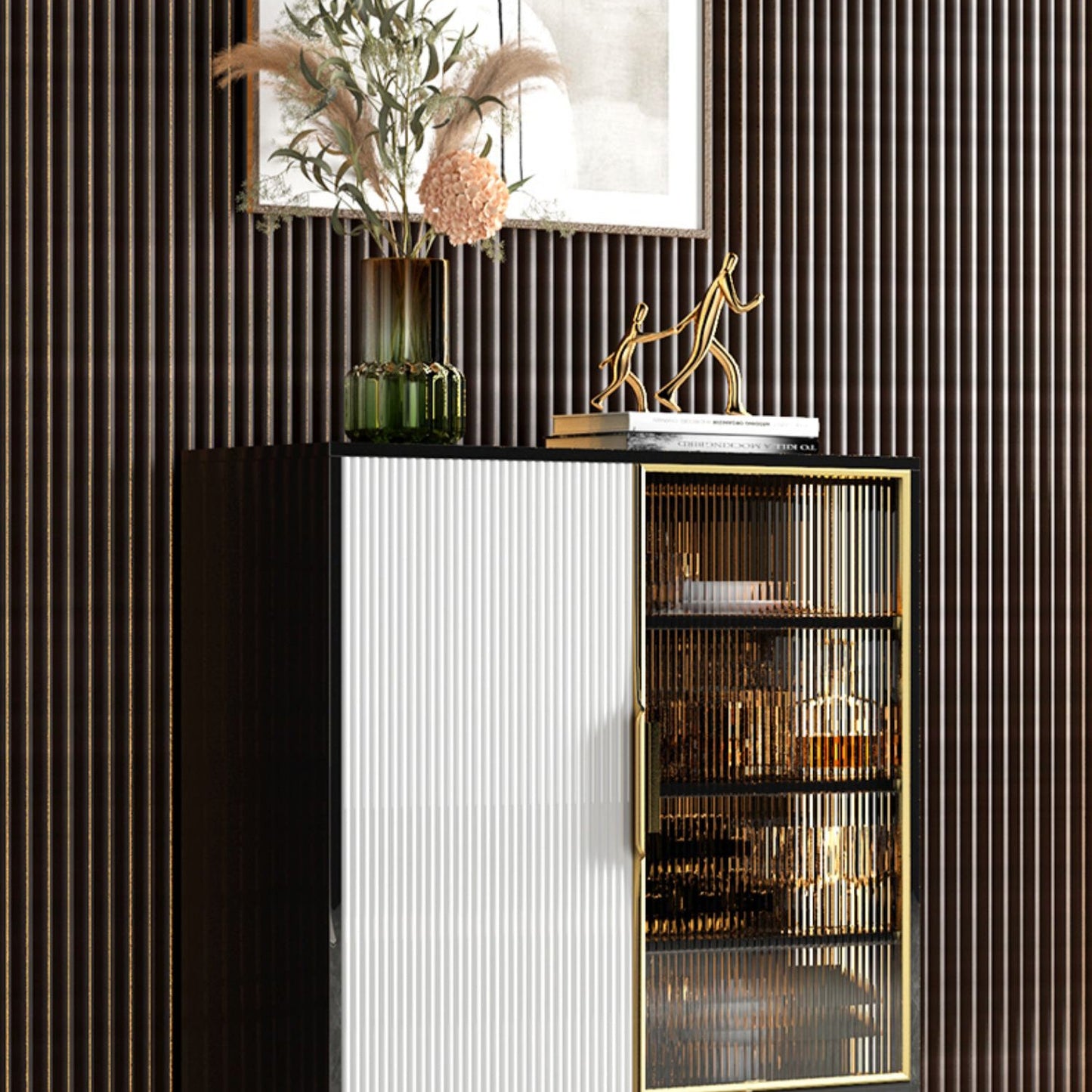 Glass Door Wood Sideboard Glam Server Cabinet with Storage for Kitchen Clearhalo 'buffet_sideboard' 'Buffets & Sideboards' 'furn' 'furn_buffet_sideboard' 'Furniture' 'Kitchen & Dining Furniture' 5811568