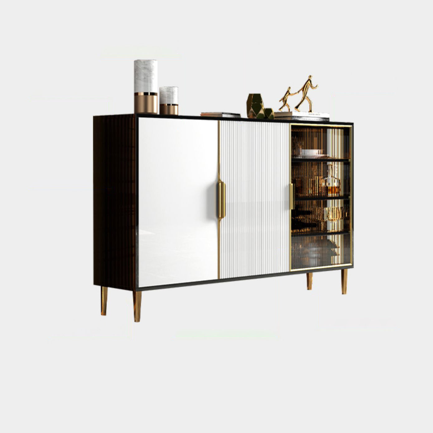 Glass Door Wood Sideboard Glam Server Cabinet with Storage for Kitchen Clearhalo 'buffet_sideboard' 'Buffets & Sideboards' 'furn' 'furn_buffet_sideboard' 'Furniture' 'Kitchen & Dining Furniture' 5811572