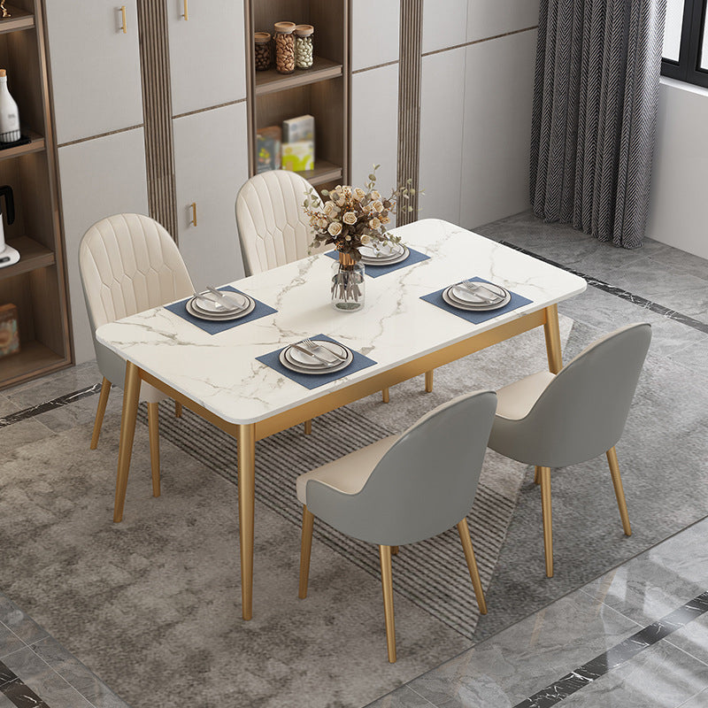 Modern White Stone Top Table Rectangle Dining Table for Kitchen Gold 63"L x 31.5"W x 29.5"H Without Chairs Clearhalo 'Dining Tables & Seating' 'Dining Tables' 'dining_table' 'furn' 'furn_dining_table' 'Furniture' 'Kitchen & Dining Furniture' 5811661