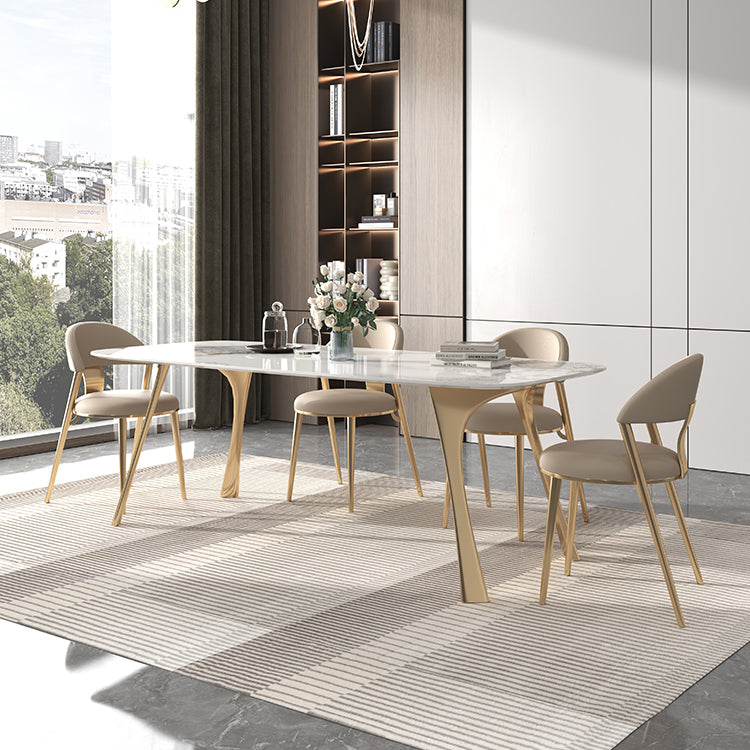 Tavolo da pranzo tradizionale di lusso con tavolo da pranzo superiore rettangolo di pietra bianca per cucina