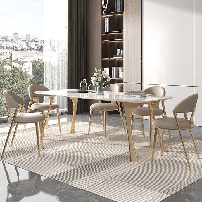 Tavolo da pranzo tradizionale di lusso con tavolo da pranzo superiore rettangolo di pietra bianca per cucina