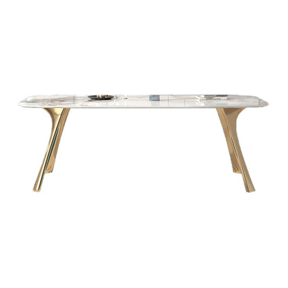 Tavolo da pranzo tradizionale di lusso con tavolo da pranzo superiore rettangolo di pietra bianca per cucina