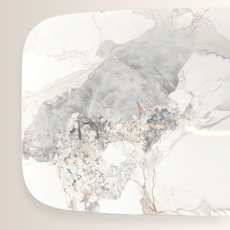 Tavolo da pranzo tradizionale di lusso con tavolo da pranzo superiore rettangolo di pietra bianca per cucina