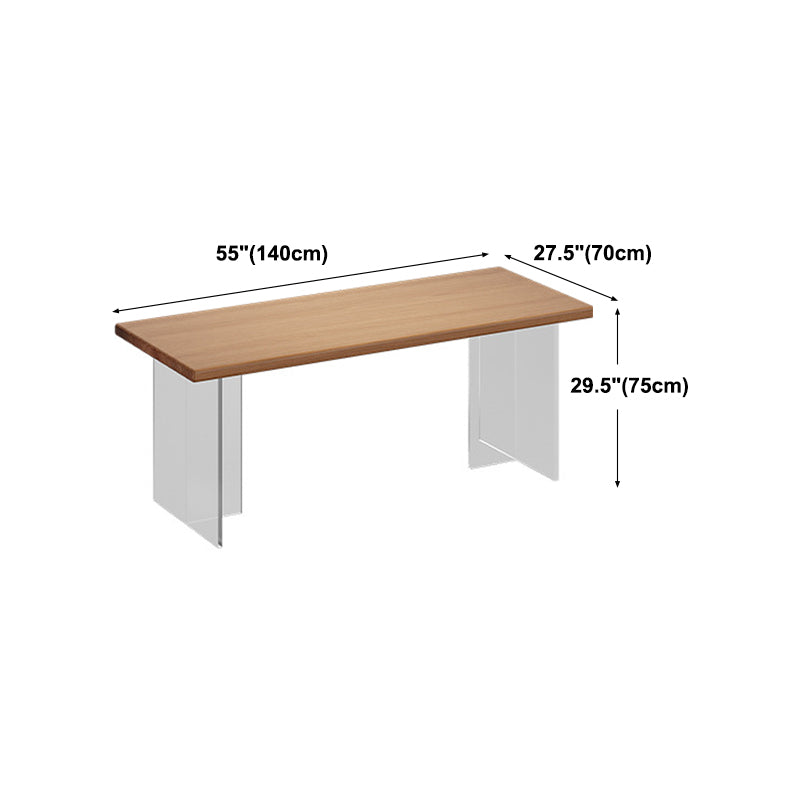 Acrylic Modern Rectangle Dining Table Pine Wood Top Table with Double Pedestal