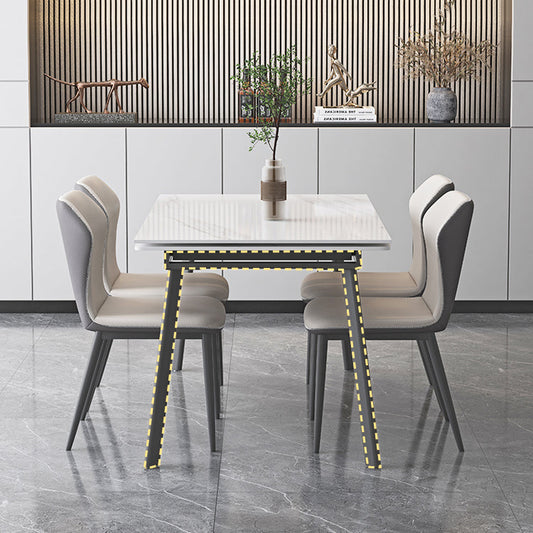 Industrial Dining Table with Leaf Extension Black Metal Base Dining Table