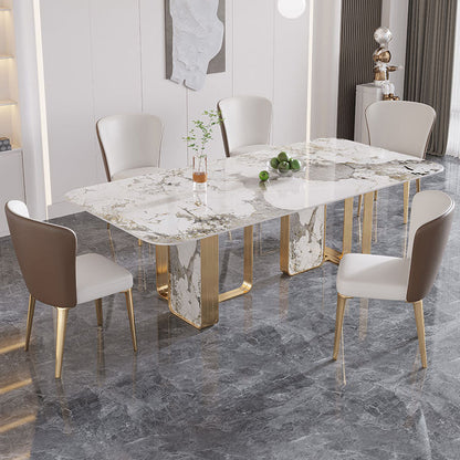 Luxury Rectangle Dining Table Sintered Stone Top Metal Base Home Kitchen Desk