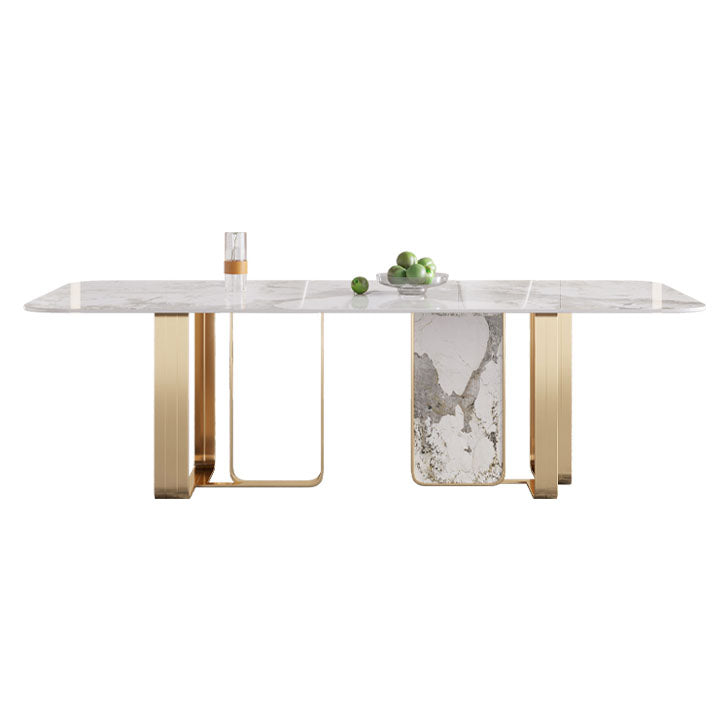 Luxury Rectangle Dining Table Sintered Stone Top Metal Base Home Kitchen Desk