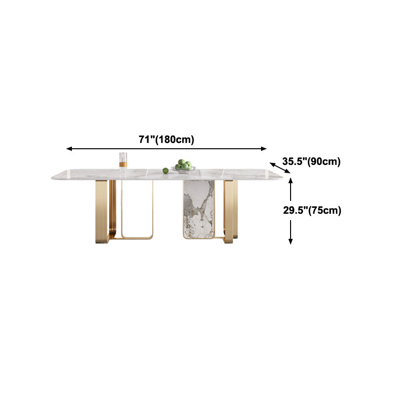 Luxury Rectangle Dining Table Sintered Stone Top Metal Base Home Kitchen Desk