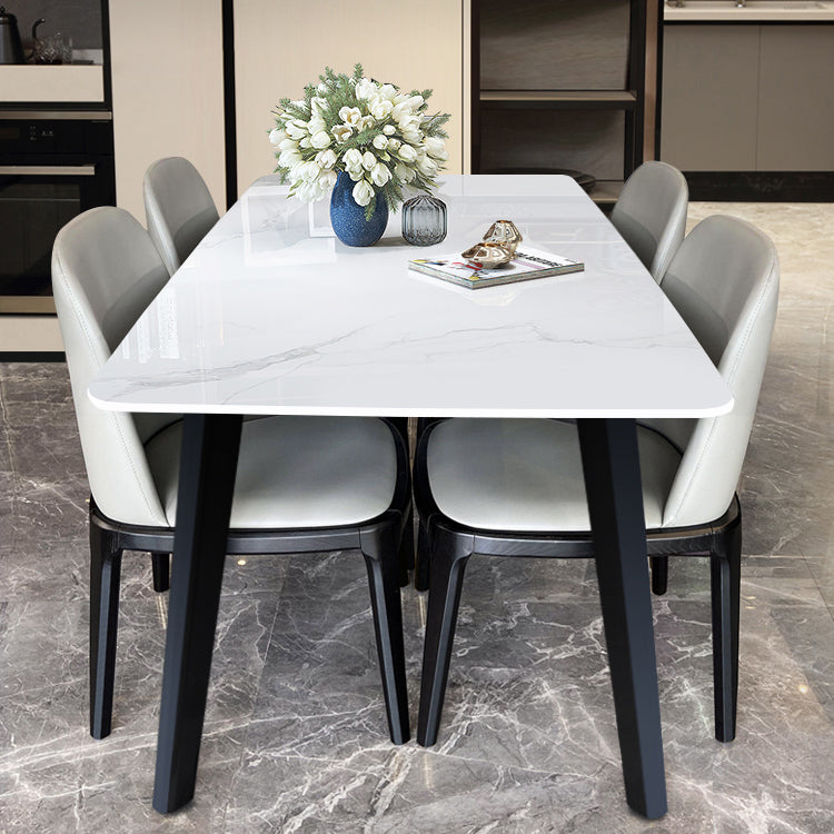 Industrial Stone Top Rectangle Table White and Black Dining Room Table 55.1"L x 31.5"W x 29.5"H Without Chairs Clearhalo 'Dining Tables & Seating' 'Dining Tables' 'dining_table' 'furn' 'furn_dining_table' 'Furniture' 'Kitchen & Dining Furniture' 5811799