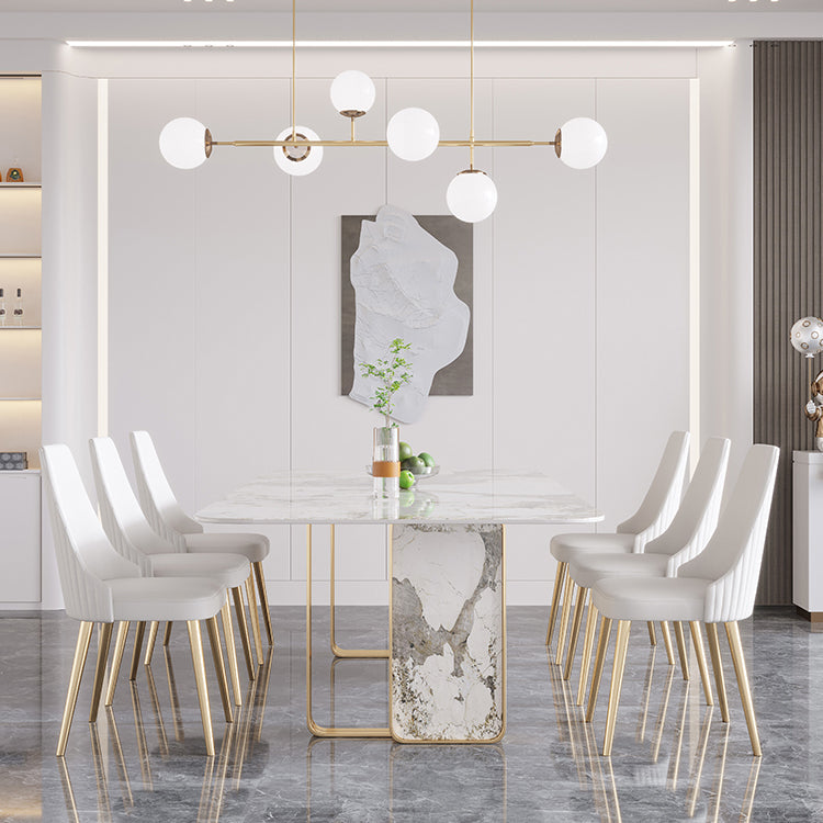 Rectangle Luxury Dining Table Sintered Stone Top Metal Base Home Kitchen Desk