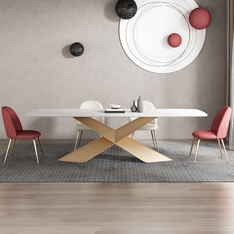 Modern Sintered Stone Dining Set 1/4/5/7 Pieces Dining Set for Home Use 5 Pieces: Table, 2 White Chair + 2 Pink Chairs Clearhalo 'Dining Room Sets' 'Dining Tables & Seating' 'dining_room_set' 'furn' 'furn_dining_room_set' 'Furniture' 'Kitchen & Dining Furniture' 5812039