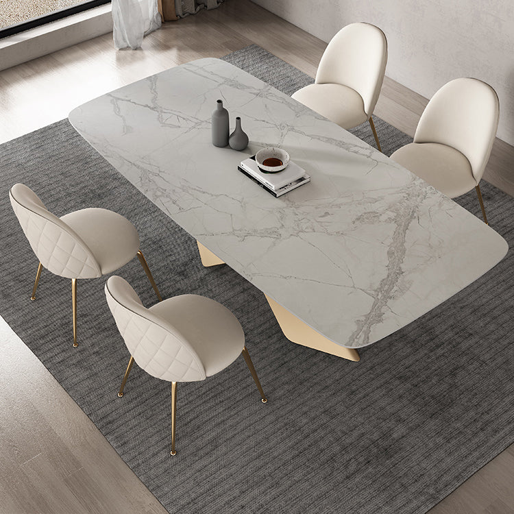 Modern Sintered Stone Dining Set 1/4/5/7 Pieces Dining Set for Home Use 5 Pieces: Table, 4 Beige Chairs Clearhalo 'Dining Room Sets' 'Dining Tables & Seating' 'dining_room_set' 'furn' 'furn_dining_room_set' 'Furniture' 'Kitchen & Dining Furniture' 5812042