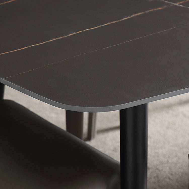 Ensemble de salle à manger moderne avec pieds en bois, ensemble de table à manger d'intérieur rectangulaire de 1/4/6/7 pièces en noir