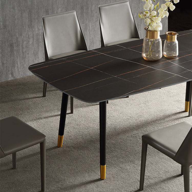 Ensemble de salle à manger moderne avec pieds en bois, ensemble de table à manger d'intérieur rectangulaire de 1/4/6/7 pièces en noir