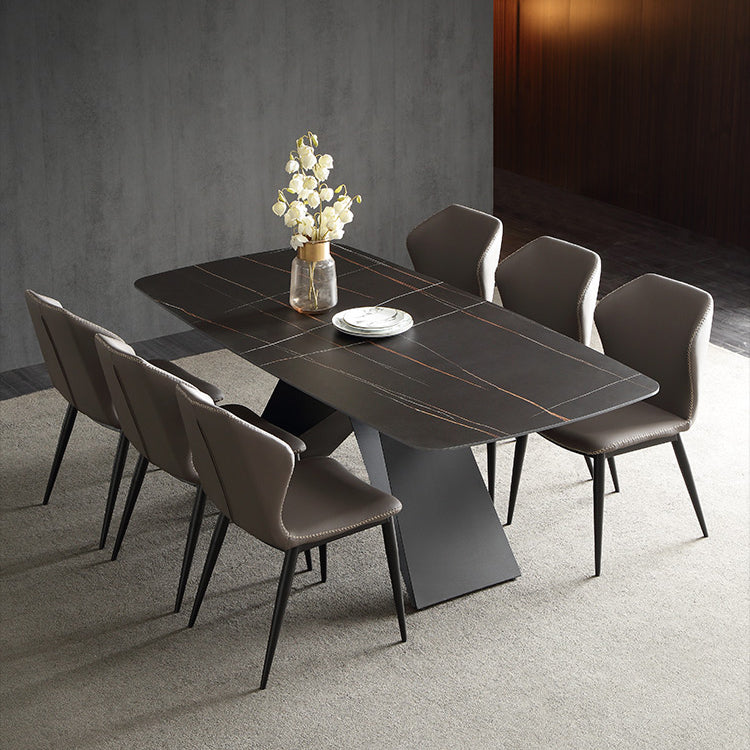 Modern Metal Base Dinette Set 1/4/5/7 Pieces Rectangle Indoor Dining Table Set in Black