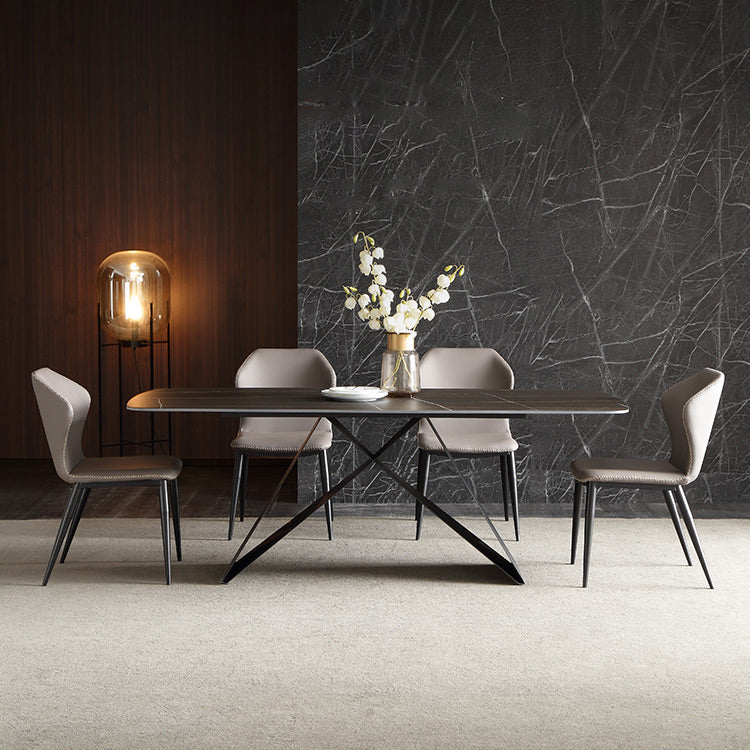 Modern Metal Base Dinette Set 1/4/5/7 Pieces Rectangle Indoor Dining Table Set in Black