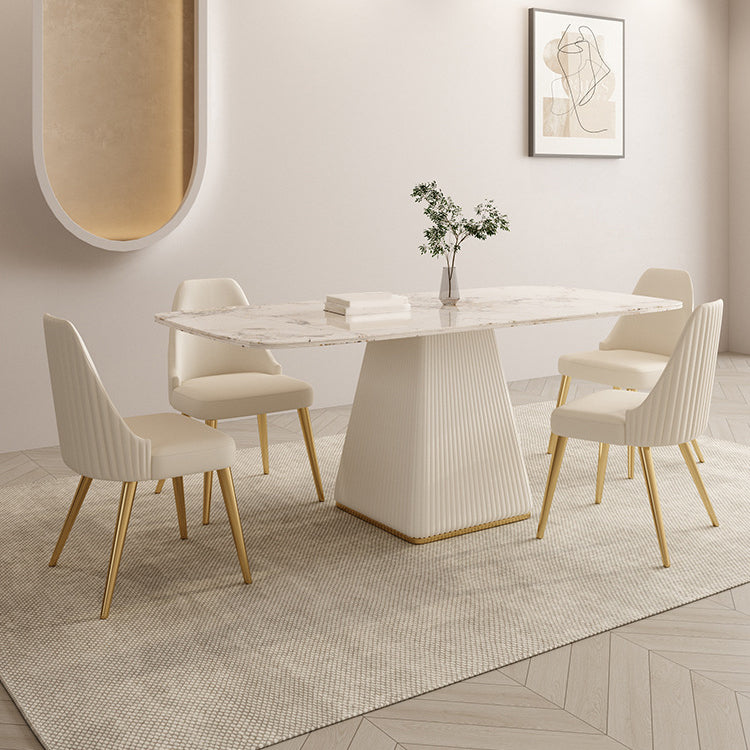 Juego de comedor Glam de piedra sinterizada, rectangular, 1/4/5/7 piezas, con base de pedestal