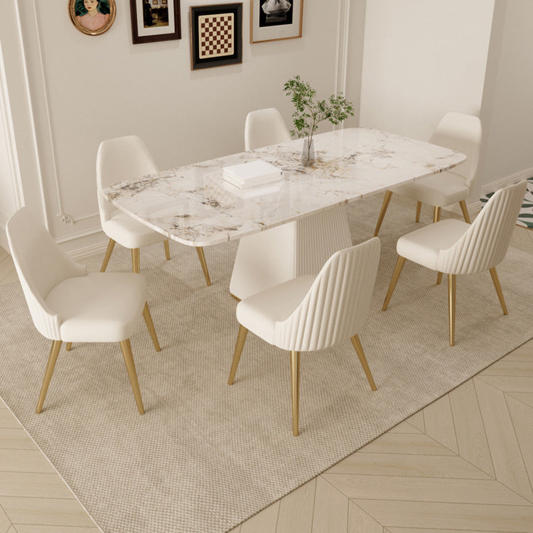 Juego de comedor Glam de piedra sinterizada, rectangular, 1/4/5/7 piezas, con base de pedestal