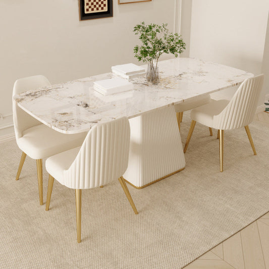 グラム焼結石ダイニングセット長方形1/4/5/7ピースペデスタルベース付きダイニングセット