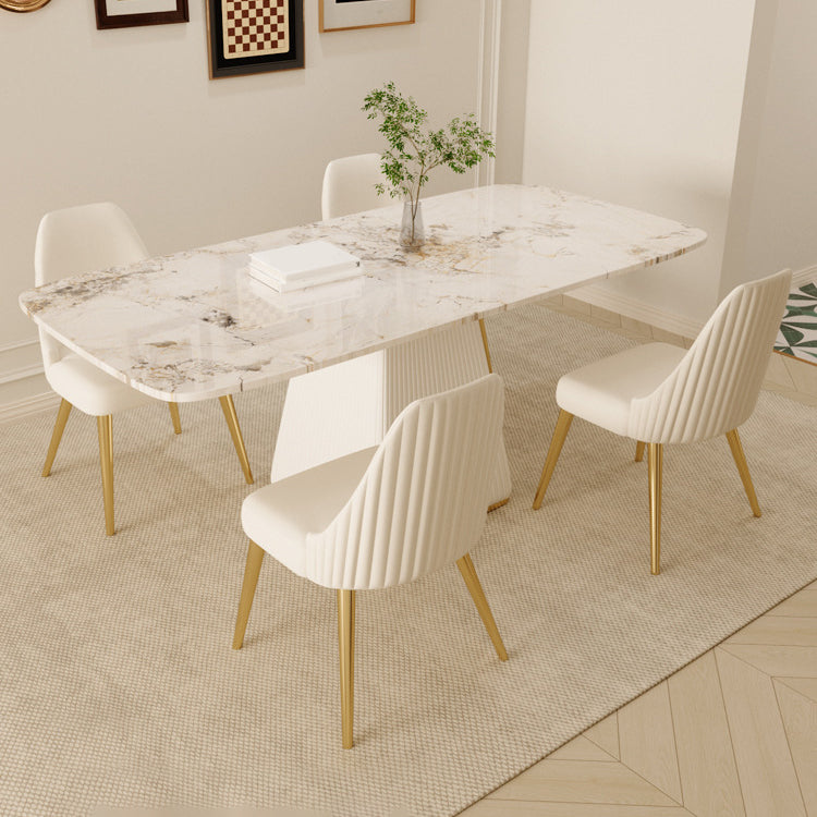 Juego de comedor Glam de piedra sinterizada, rectangular, 1/4/5/7 piezas, con base de pedestal