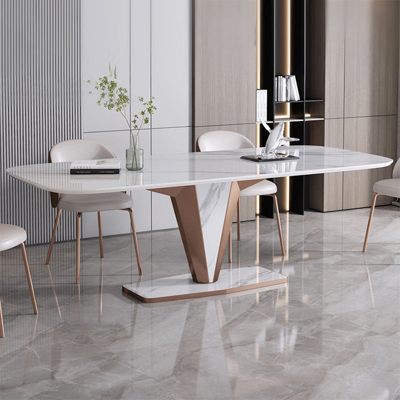 Modern Sintered Stone Dining Table Set 1/2/3/5/7 Pieces Dining Set with Pedestal Base Clearhalo 'Dining Room Sets' 'Dining Tables & Seating' 'dining_room_set' 'furn' 'furn_dining_room_set' 'Furniture' 'Kitchen & Dining Furniture' 5812246