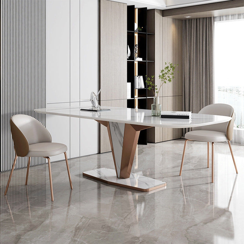 Modern Sintered Stone Dining Table Set 1/2/3/5/7 Pieces Dining Set with Pedestal Base 3 Pieces: Table, 2 Chairs Clearhalo 'Dining Room Sets' 'Dining Tables & Seating' 'dining_room_set' 'furn' 'furn_dining_room_set' 'Furniture' 'Kitchen & Dining Furniture' 5812247