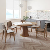 モダンなダイニングテーブルセット1/3/4/5 PCSラウンドソリッドウッドダイニングテーブルと椅子