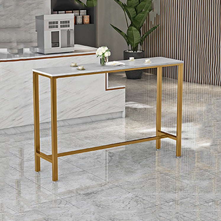 Glam 1/3/5 Pieces Bar Table Set Rectangle Stone Counter Table with High Stools for Kitchen White-Gold 63"L x 16"W Clearhalo 'Bar Furniture' 'furn' 'furn_home_bar_bar_sets' 'Furniture' 'Home Bars & Bar Sets' 'home_bar_bar_sets' 'Kitchen & Dining Furniture' 5812311