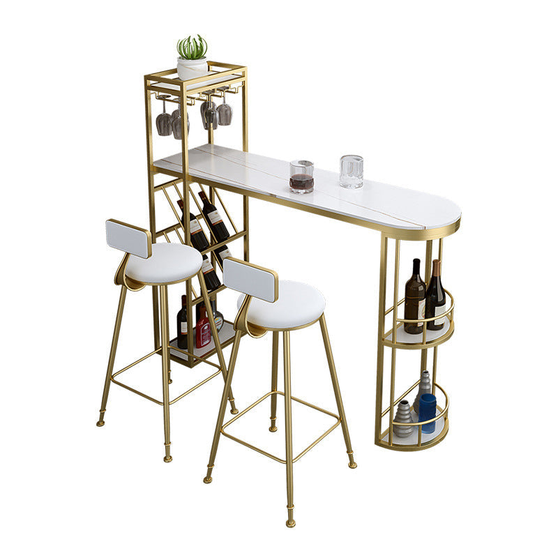 Contemporary 1/2/3 Pieces Bar Table Set Stone Bar Table with Bar Stool 3 Pieces: White Table, 2 Gold Stools Clearhalo 'Bar Furniture' 'furn' 'furn_home_bar_bar_sets' 'Furniture' 'Home Bars & Bar Sets' 'home_bar_bar_sets' 'Kitchen & Dining Furniture' 5812610
